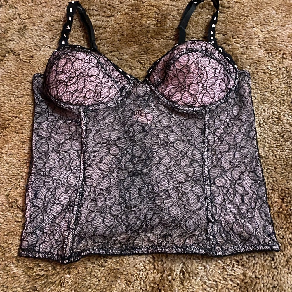 Pink and black lace corset